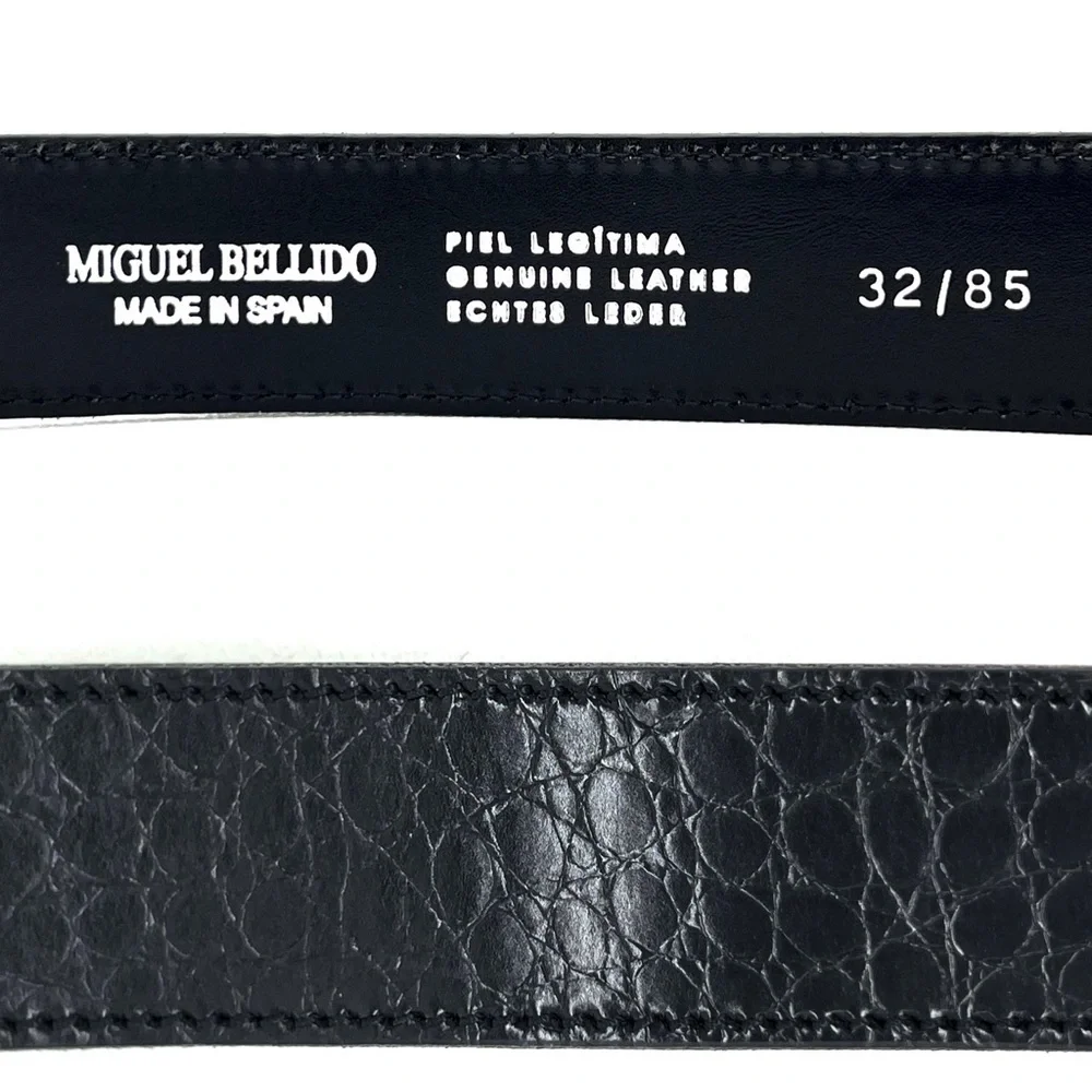 Miguel Bellido Belt Men’s Size 32 Black Croc Embossed Leather Silver Buckle EUC